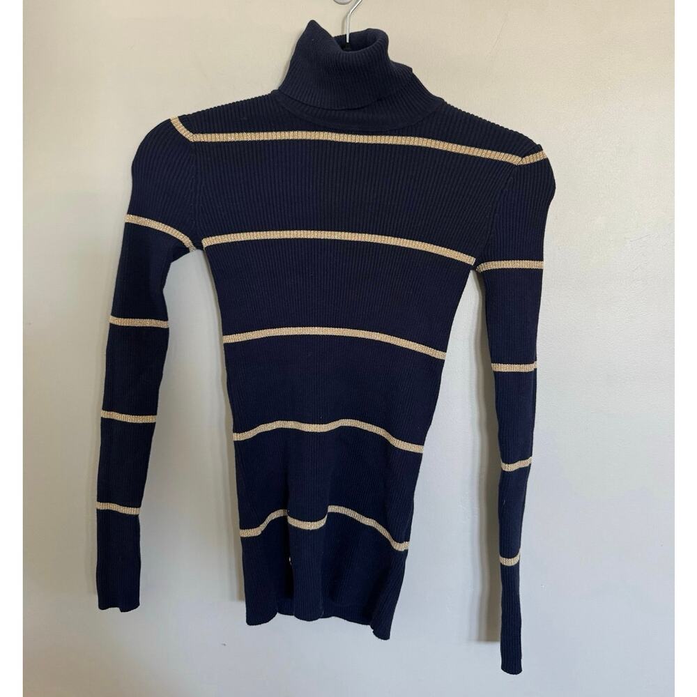 Women’s Lauren Ralph Lauren Knit Long-Sleeve Turtleneck Top in Navy SZ XXS